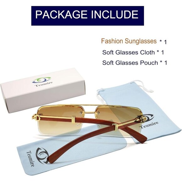 Rimless Rectangle Sunglasses Mens Womens Square Frameless UV400 Sun Glasses - Picture 5 of 6